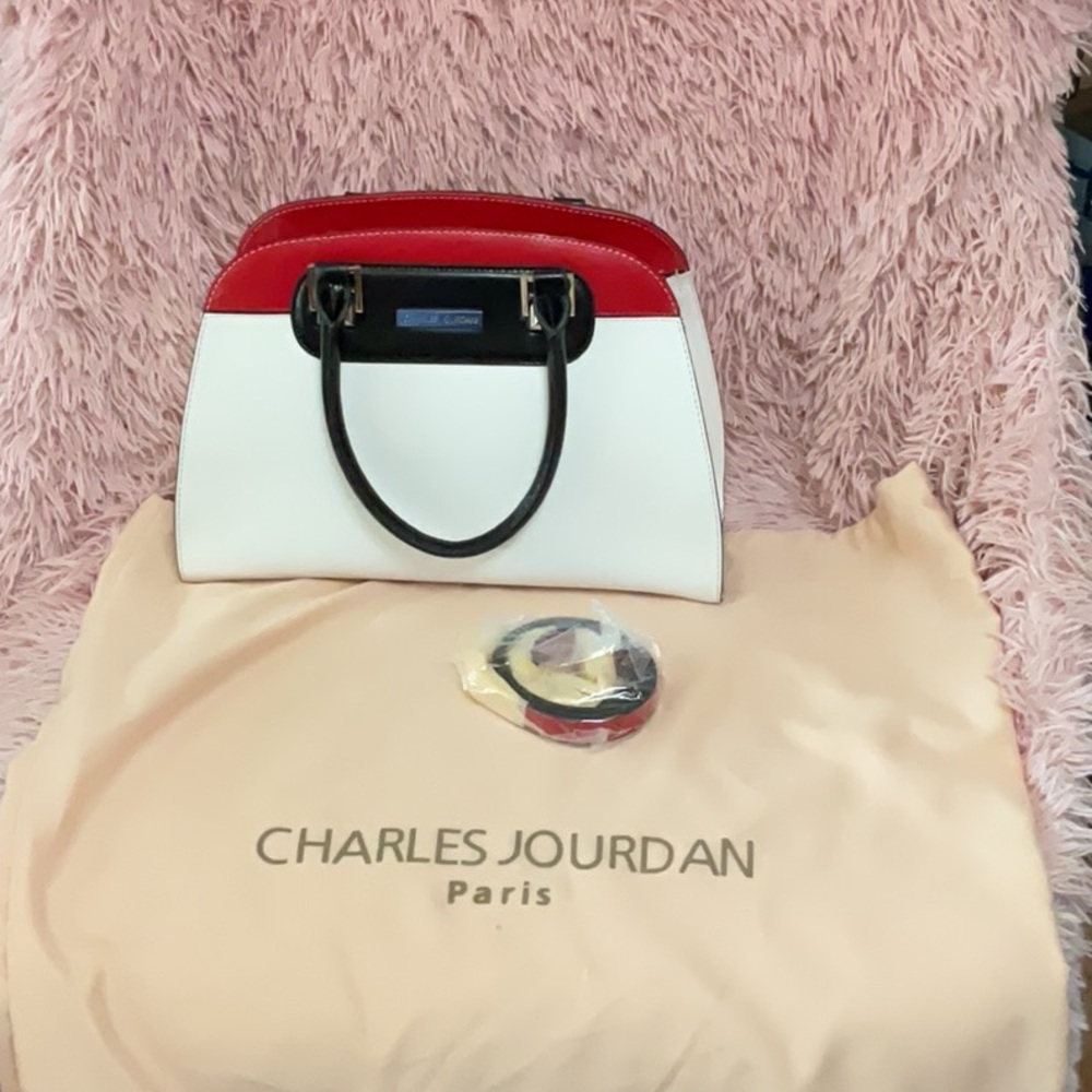 Charles Jourdan White Red and Black Dome Satchel